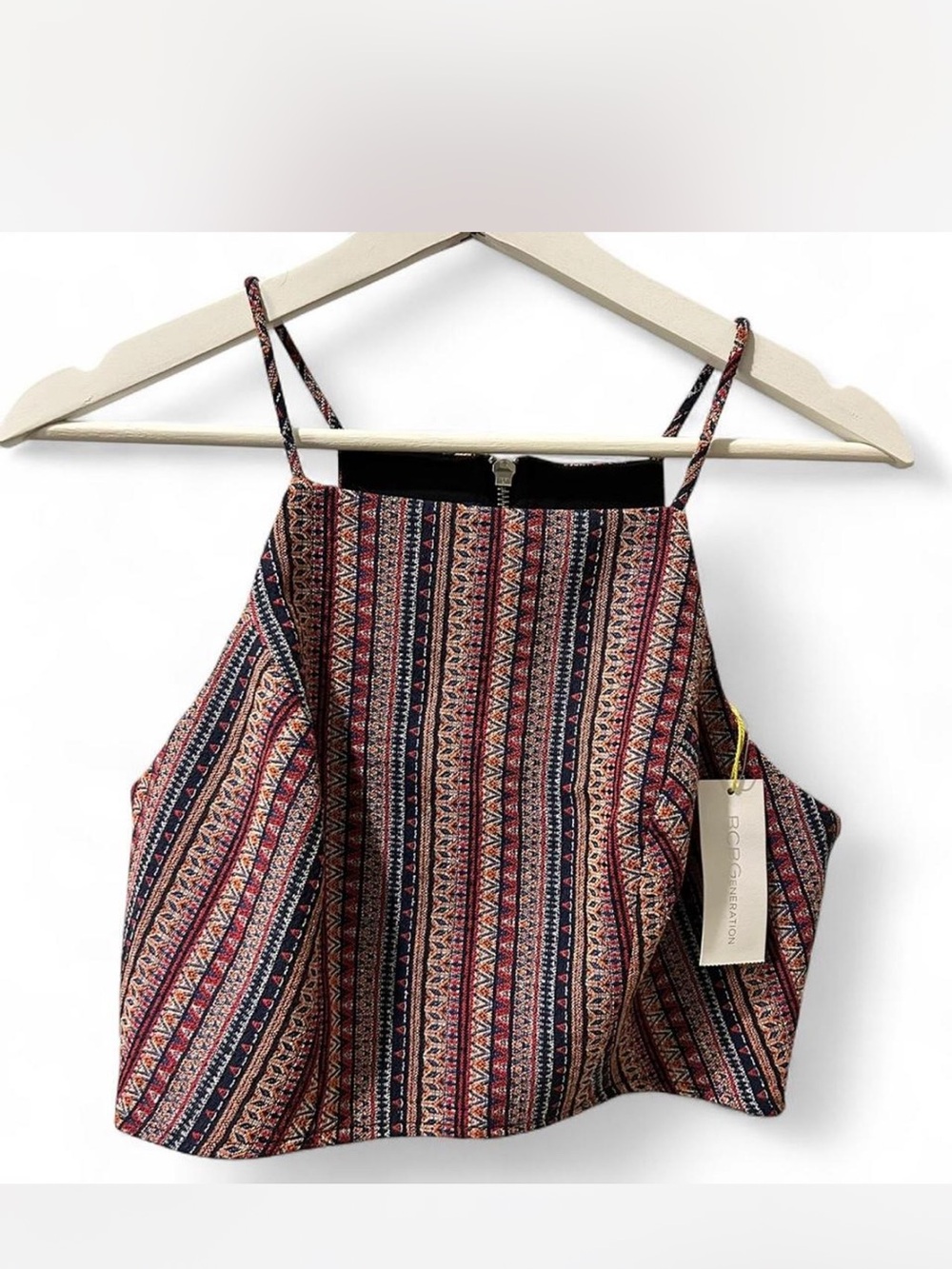 NWT Boho Stripe Print Cropped Halter Top